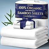 DECOLURE 100% Organic Viscose Derived from Bamboo Sheets Full Size 4pcs - Ultra Soft & Luxuriously Cooling, 17" Deep Pocket, Double Stitching, Perfect for Hot Sleepers - Full Bed Sheets (White)