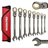 WORKPRO 8-piece Flex-Head Ratcheting Combination Wrench Set, SAE 5/16-3/4 in, 72-Teeth, CR-V Constructed, Nickel Plating with Organizer Bag