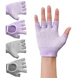 YL traV 2 Pairs of Fingerless Hollow Yoga Gloves Cotton Non Slip One Size Suitable for Gym Workouts and Weight Training（Grey & Purple）