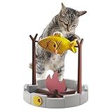 PetPals 11" High Cats Treat-Dispensing Slow Feeder,Pets Dry Food Dispenser,Cats Slow Feeding Snack Bowl, Grilled Fish Spinning Toy, Food Puzzle Cat Toy
