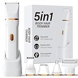 KINGTEE 5-in-1 Electric Bikini Trimmer for Women – IPX7 Waterproof Shaver, Cordless Body & Facial Razors for Women, Ceramic Blades, USB-C Rechargeable, Painless Hair Removal Kit (White)