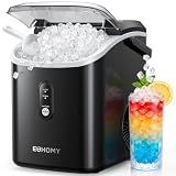 EUHOMY Nugget Ice Maker Countertop with Handle, Ready in 6 Mins, 34lbs Per Day, Removable Top Cover, Auto-Cleaning, Portable Sonic Ice Maker with Basket and Scoop, for Home/Party/RV/Camping (Black)