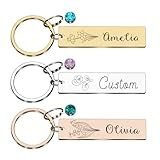 Clouater Personalized Birth Flower Keychain Gifts for Women Birthday Gift for Girls Her Daughter Custom Birthstone Gift Christmas (Stainless Steel rectangle-1, 1)
