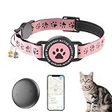 GPS Tracker for Cats, Mini GPS Cat Tracker,Waterproof Trackers Cats Collar with Bells,No Subscription, GPS Cat Collar, Adapt with Apple Find My (iOS Only) Finder Tag for Vehicles, Pets, Kids (Pink)