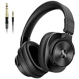 AOC Bluetooth Over Ear Headphones, Wireless Studio Monitor & Mixing DJ Headphones with 72H Playtime, Hi-Res, Built-in Mic, 3.5mm/6.35mm Wired Audio Jack for Guitar AMP, Podcast, PC Gaming - Black