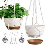Set of 2-10 Inch Hanging Planters for Indoor Plants with Self-Watering Includes Hanging Pots for Plants, Outdoor Hanging Plant Pot with Drainage, and 2 Types of Hanging Baskets Hangers (White, 10inch)