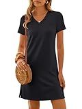 ANRABESS Summer Dress for Women 2026 Beach Vacation Clothes Short Sleeve V Neck Casual T Shirt Sundresses Travel Holiday Black X-Large