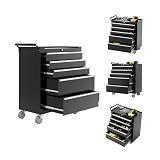 Rolling Tool Chest with Wheels, 5 Drawer Tool Storage Cabinet, Portable Toolbox Organizer with Lock, Heavy Duty Tool Chest Cart for Garage, Mechanic, Workshop, Shop, Mobile Tool Organizer, Black
