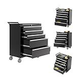 IDEALHOUSE Rolling Tool Chest, 5 Drawers Tool Storage Cabinet, Toolbox with Wheels, Portable Tool Cabinet Organizer with Locking System & Drawer Liners, Tool Storage Cart for Garage, Workshop, Black