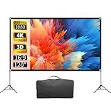 VISULAPEX Projector Screen with Stand 120 Inch, 16:9 4K HD Portable Projector Screen Indoor Outdoor, Foldable Wrinkle-Free Movie Screen 160° Front Rear Projection Screen with Carry Bag for Home Movie