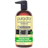 PURA D'OR Advanced Therapy Shampoo Reduces Hair Thinning & Increases Volume, No SLS, Biotin Shampoo Infused w/Argan Oil, Aloe Vera for All Hair Types, Men & Women, Invigorating Forest Scent 16 Fl Oz
