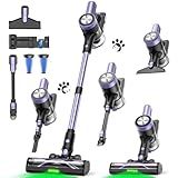 Cordless Vacuum Cleaner, 46KPa/500W Stick Vacuum with 55 Mins Runtime, Self-Standing Vacuum Cleaner for Home, LED Display, Anti-Tangle Brush, Rechargeable Vacuum for Hardwood Floor, Pet Hair (Violet)
