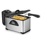 Elite Gourmet EDF2100 Electric Immersion Deep Fryer Removable Basket Adjustable Temperature, Lid with Viewing Window and Odor Free Filter, 2 Quart / 8.2 cup