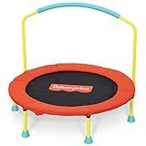 Fisher-Price Mini Trampoline, WonderJump 3ft Round Indoor Toddler Kids Trampoline with Stabilizing Handlebar