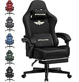 GTPLAYER Gaming Chair Fabric with Pocket Spring Cushion, Big and Tall Gamings Chairs 350LBS High Back Computer Chair with Footrest for Adults Lumbar Support Swivel Game Chair for Office Gaming Black