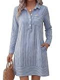 ANRABESS Women's Long Sleeve Striped Fall Shift Shirt Dress