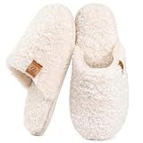 EverFoams Women's Fuzzy Slippers Cozy House Shoes Cream White, 7-8 US