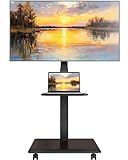 ECOTINY Steel Base Rolling TV Stand for 32-75 inch TVs up to 110 lbs, Leveling & Tilt & Swivel Mobile TV Stand with Hidden Wire Management, Height Adjustable Portable Tv Stand with Steel Shelf, Black