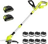 20V Electric Weed Wacker Cordless Edger Lawn Tool 2 X 2.0Ah Battery Powered Weed Eater with Charger, 12 Inch Lightweight String Trimmer, Auto Line Feed Grass Cutter Lawn Mower for Small Yard Garden