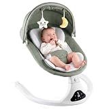 Electric Baby Swing with Remote Control,5 Speeds&Portable&Cozy(0-12M,Green)
