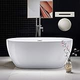 WOODBRIDGE 59"Freestanding White Acylic Soaking Bathtub with Brushed Nickel Drain and Overflow,BTA1518 -B/N-Drain &O