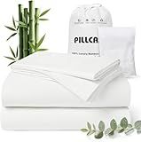 Pillcase Luxury Organic Tencel & Viscose from Bamboo Cooling Sheet Set,Silky Soft Lyocell Sheets with Deep Pocket, Hypoallergenic & Breathable Bedding with Pillowcases (White, King)