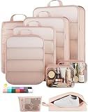 Veken 9/11 Set Compression Packing Cubes for Travel Essentials,Compressible Expandable Large Luggage Suitcase Organizer Bags for Clothing,Durable Space Saver Storage Bags with Toiletry Bags(Beige)