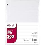 Mead Loose Leaf Paper, Wide Ruled Filler Notebook Paper, 8" x 10-1/2", 200 Sheets, Fits 3-Ring Binder (15200)