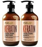 Keratin Shampoo and Conditioner Set - Sulfate and Paraben Free Treatment for Dry Hair - Anti Frizz, Collagen Enriched Formula for Curly or Damaged Hair - Safe for Men and Women with Color Treated Hair