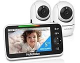 HelloBaby Upgrade 5’’ Baby Monitor with 30-Hour Battery, 2 Cameras Pan-Tilt-Zoom, 1000ft Range Video Audio Baby Monitor No WiFi, VOX, Night Vision, 2-Way Talk, 8 Lullabies and Temperature