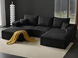 Boneless Sectional Cloud Couch Sofa for Living Room, 112" U-Shaped Modular Modern Lounge Sleeper Black Couches with Chaise, No Assemble, Cordury Compression Upholstered Sofas