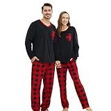 PJGGZ Matching Pajamas for Couples, Mens and Womens Buffalo Plaid Pajamas Set Long Sleeve Pjs Soft Warm(Black/Red-Black Buffalo Plaid,M,Women)