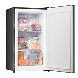 BANGSON 2.1 Cu.ft Upright Freezer, Compact Mini Freezer with Reversible Black Door, Adjustable Thermostat, Removable Shelves, Small Freezer for Dorm/Office/Apartment, Black