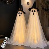 2Packs Halloween Decorations Outdoor,Halloweens Party Decoration Indoor,Spooky Ghost with Remote Control String Lights,Halloween-Ghost Lights for Porches Yards Gardens Lawn