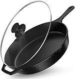 Utopia Kitchen Saute Frying Pan 12 Inch, Cast Iron Chefs Pan, Pre Seasoned Cast iron Skillet With Lid, Safe Grill Cookware for Indoor & Outdoor Use, Black