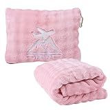 ZJRUIXI Travel Blanket and Pillow-2-in-1, Ultra-Soft&Compact, One-Piece Airplane Blanket with Hand Luggage Belt and Backpack Clip,Travelers Accessories Gifts, 61x43 Inches (Pink)