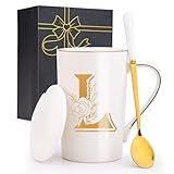 Jmugmt Letter L Personalized Initial Mugs with Flower, Letter L Personalized Coffee Mug, Customized Cool Letters Mugs for Women, Bridal Shower Gifts, Women's Initials Gifts Mug 14 OZ Matte White