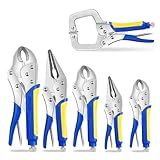 Locking Pliers Set,5"/7"/10" Curved Jaw Vise Grip,6-1/2"and 9-1/2" Needle Nose Vice Grips, 6" C-Clamp for Woodworking, Metal Working and Welding