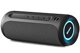 Wireless Portable Speaker,IPX7 Waterproof Bluetooth Speaker, 25W Loud Stereo Sound, Bassboom Technology, TWS Pairing, Built-in Mic, 16H Playtime with Lights for Home Outdoor - Black