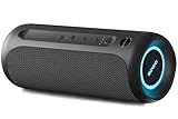 Wireless Portable Speaker,IPX7 Waterproof Bluetooth Speaker, 25W Loud Stereo Sound, Bassboom Technology, TWS Pairing, Built-in Mic, 16H Playtime with Lights for Home Outdoor - Black