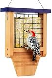 Gbekery Wooden Suet Bird Feeder for Outside Hanging, Woodpecker Suet Feeder with Tail Prop, Hanging Bird Feeder for Wild Birds, 1 Pack, Blue