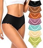 SheSsexy Seamless Underwear for Women High Waisted No Show Panties Sexy Cheeky Bikini Scalloped Edge Invisibles Breathable Briefs 7 Pack L