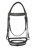 Equine Care English Horse Bridle with Reins – Fancy-Stitched, Padded Comfort Crown & Noseband, Vegetable-Tanned Leather, Stainless Steel Fittings, Full Size Hunter Jumper Tack