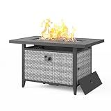 Maison Backyards 43 in Wicker Propane Fire Pit Table with Lid, 55,000 BTU