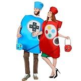 ramede 6 Pcs Halloween Couple Costumes for Adult Game Controller Couple Costumes with Bag Hat Adult Video Game Outfit