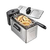 Hamilton Beach Family Style Electric Deep Fryer, Includes Frying Basket with Hooks, 1500 Watts, Easy Detach Magnetic Cord, 3 Liter / 12 Cup Oil Capacity, Stainless Steel (35220G)