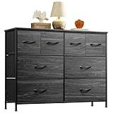 WLIVE Dresser for Bedroom with 8 Drawers, Wide Fabric Dresser for Storage and Organization, Bedroom Dressers, Chest of Drawers for Living Room, Closet, Hallway, Charcoal Black Wood Grain Print