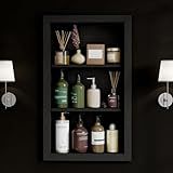 HAIDAIYA 14'' * 24'' Recessed Medicine Cabinet Wall Niche Wood, 3-Tier Bathroom Niche Insert for Drywall, in Wall Shelf Medicine Cabinets Replacement, for Living Room, Bathroom Storage, Black