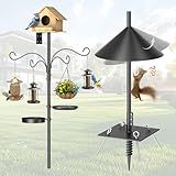 Upgraded Heavy Duty Bird Feeder Pole, 92 Inch Squirrel Proof Adjustable Bird Feeding Station,1 Inch Dia Bird House Pole, 4 Shepherd Hooks for Feeder Stand, Includes Water Bowl & Mesh Tray