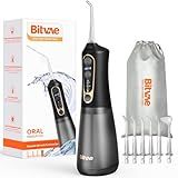Bitvae C6 Water Dental Flosser for Teeth Pick, Cordless Flosser for Travel with 6 Jet Tips, 3 Modes 5 intensities, IPX7 Waterproof Portable & Rechargeable Oral Irrigator Cleaner, Black